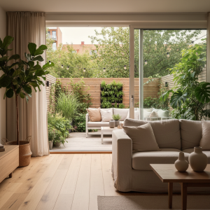 Inspiratie voor wooninspiratie en tuinideeën: mooi ingericht interieur met natuurlijke materialen en groen